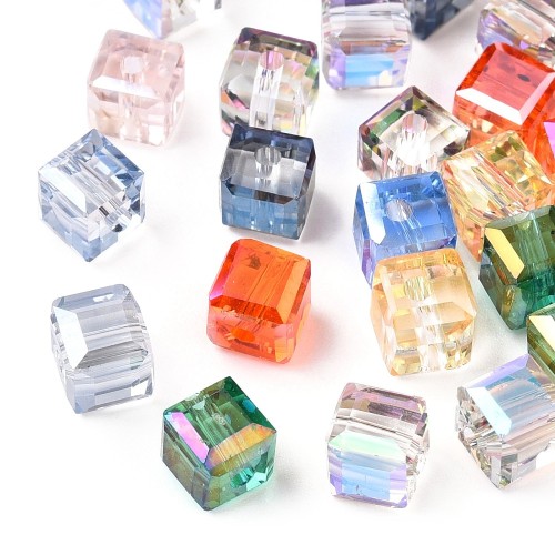 KSF168 Koraliki szklane fasetowane opal 6x6mm kostka 50szt mix kolor