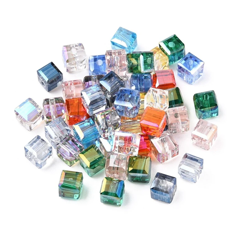 KSF168 Koraliki szklane fasetowane opal 6x6mm kostka 50szt mix kolor
