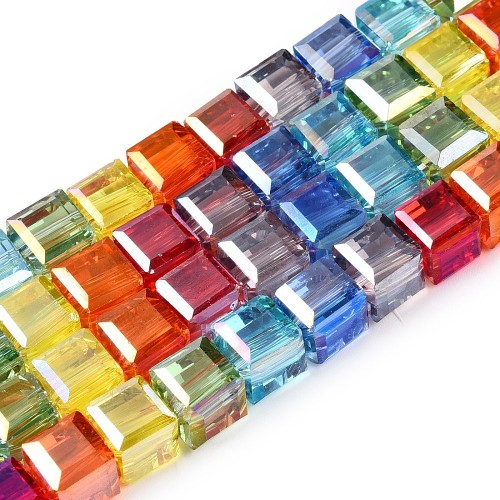 KSF169 Koraliki szklane fasetowane opal 7x7mm kostka sznur 49szt mix kolor