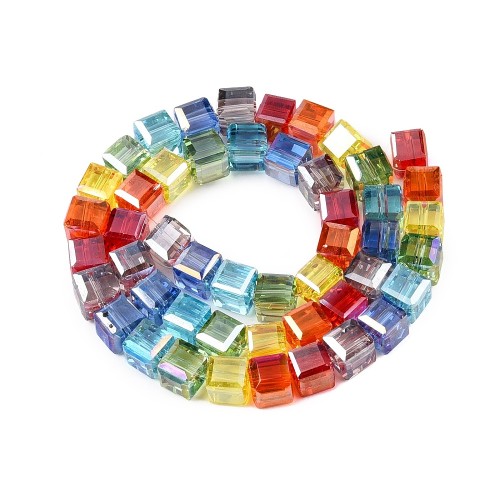 KSF169 Koraliki szklane fasetowane opal 7x7mm kostka sznur 49szt mix kolor