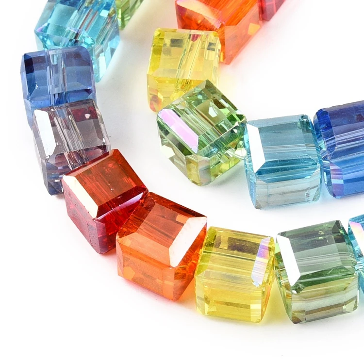 KSF169 Koraliki szklane fasetowane opal 7x7mm kostka sznur 49szt mix kolor