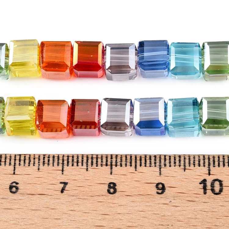 KSF169 Koraliki szklane fasetowane opal 7x7mm kostka sznur 49szt mix kolor