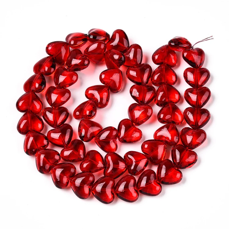 KS125 Koraliki szklane powlekane serca serduszka 15x13mm sznur 50szt czerwone