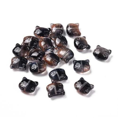 KS127 Koraliki szklane powlekane koty kotki 14x12mm 10szt czarne ombre