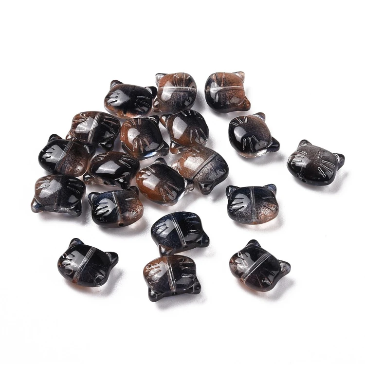 KS127 Koraliki szklane powlekane koty kotki 14x12mm 10szt czarne ombre
