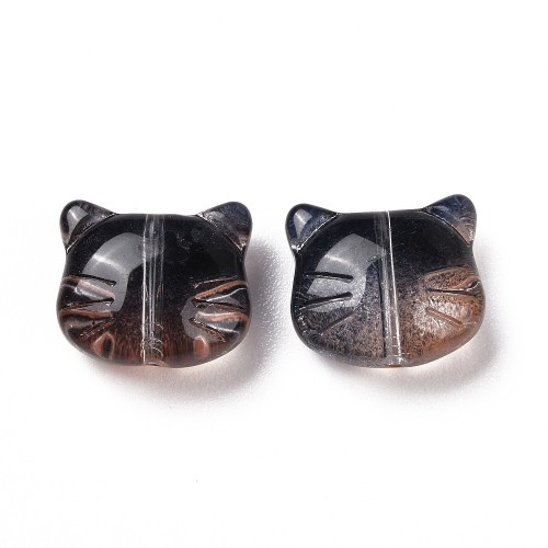 KS127 Koraliki szklane powlekane koty kotki 14x12mm 10szt czarne ombre