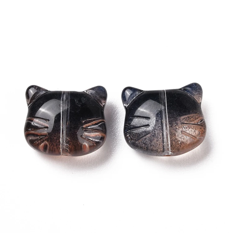 KS127 Koraliki szklane powlekane koty kotki 14x12mm 10szt czarne ombre