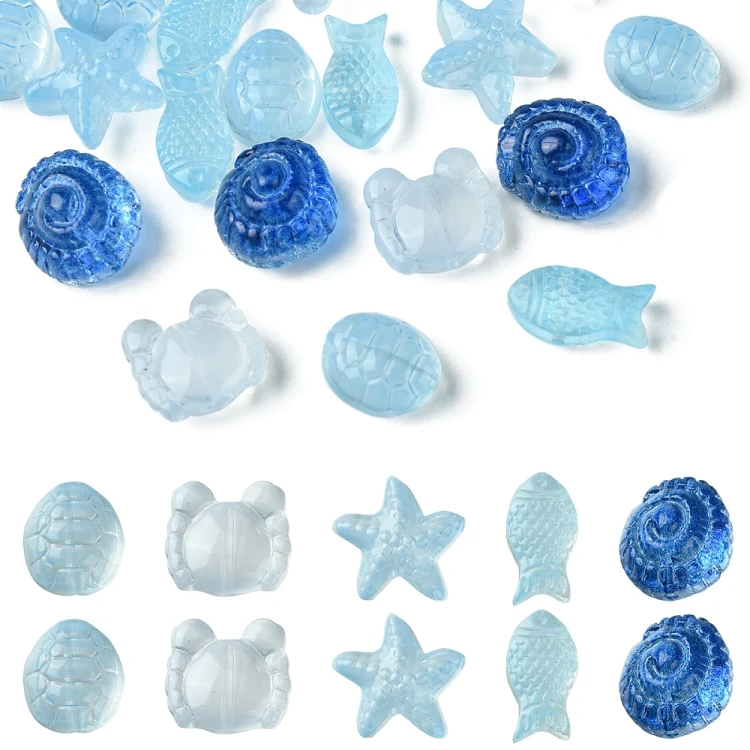KS128 Koraliki szklane powlekane ocean 25szt mix niebieskie
