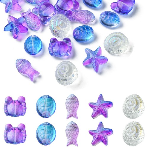 KS129 Koraliki szklane powlekane ocean 25szt mix różowo-niebieskie ombre