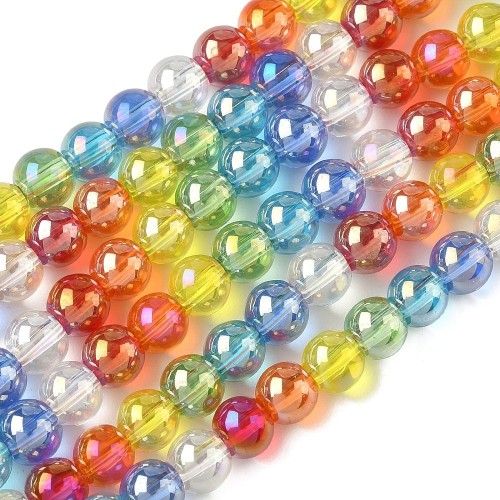 KS134 Koraliki szklane powlekane kule 6mm sznur 63szt mix kolor AB