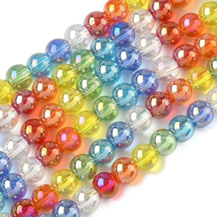 KS134 Koraliki szklane powlekane kule 6mm sznur 63szt mix kolor AB