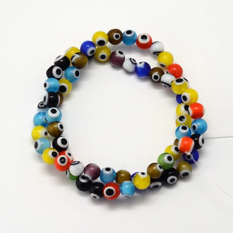 KS135 Koraliki szklane powlekane kule oko proroka evil eye 6mm sznur 64szt mix kolor
