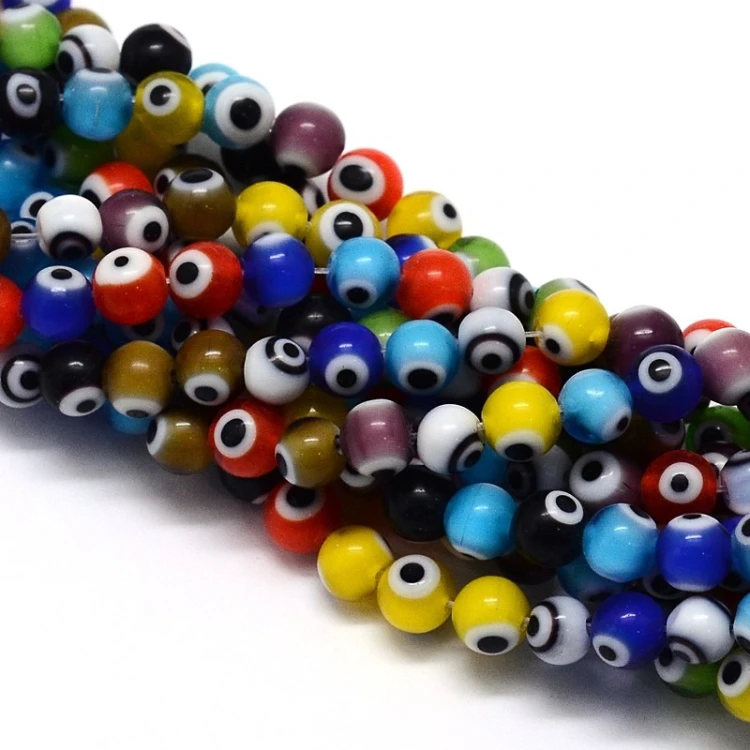 KS135 Koraliki szklane powlekane kule oko proroka evil eye 6mm sznur 64szt mix kolor