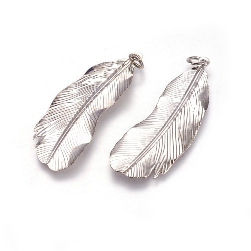 ZM3405 Zawieszka metalowa pióro piórko 2szt platynowe