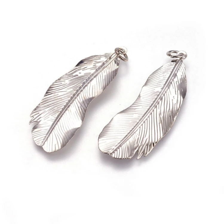 ZM3405 Zawieszka metalowa pióro piórko 2szt platynowe