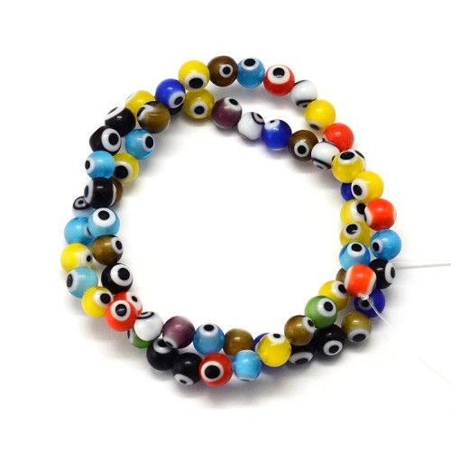 KS135 Koraliki szklane powlekane kule oko proroka evil eye 6mm sznur 64szt mix kolor