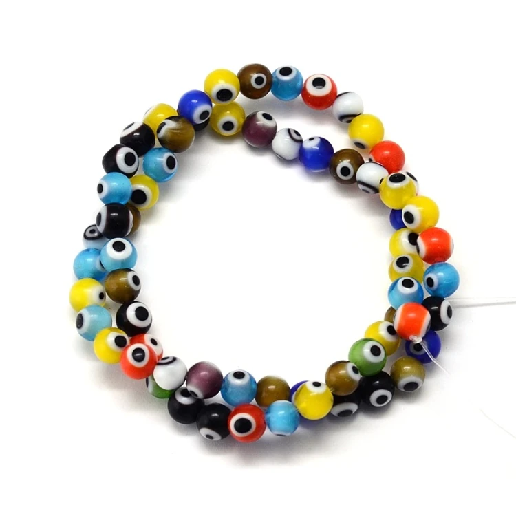 KS135 Koraliki szklane powlekane kule oko proroka evil eye 6mm sznur 64szt mix kolor
