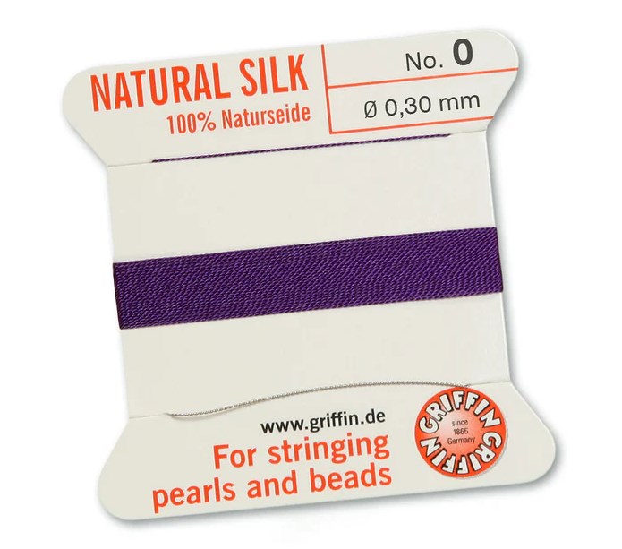 Griffin Nić jedwabna z igłą 100% NATURAL SILK 0,3mm 2m AMETHYST