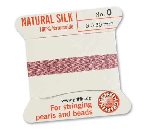 Griffin Nić jedwabna z igłą 100% NATURAL SILK 0,3mm 2m DARK PINK