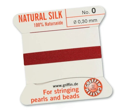 Griffin Nić jedwabna z igłą 100% NATURAL SILK 0,3mm 2m GARNET