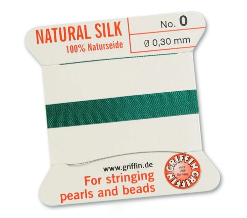 Griffin Nić jedwabna z igłą 100% NATURAL SILK 0,3mm 2m GREEN