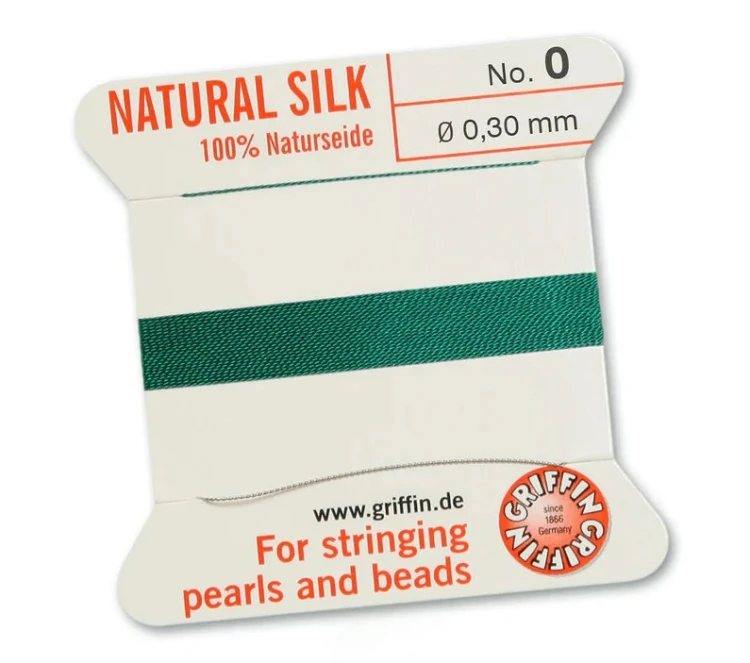 Griffin Nić jedwabna z igłą 100% NATURAL SILK 0,3mm 2m GREEN