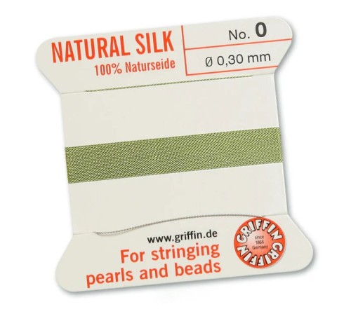 Griffin Nić jedwabna z igłą 100% NATURAL SILK 0,3mm 2m JADE GREEN