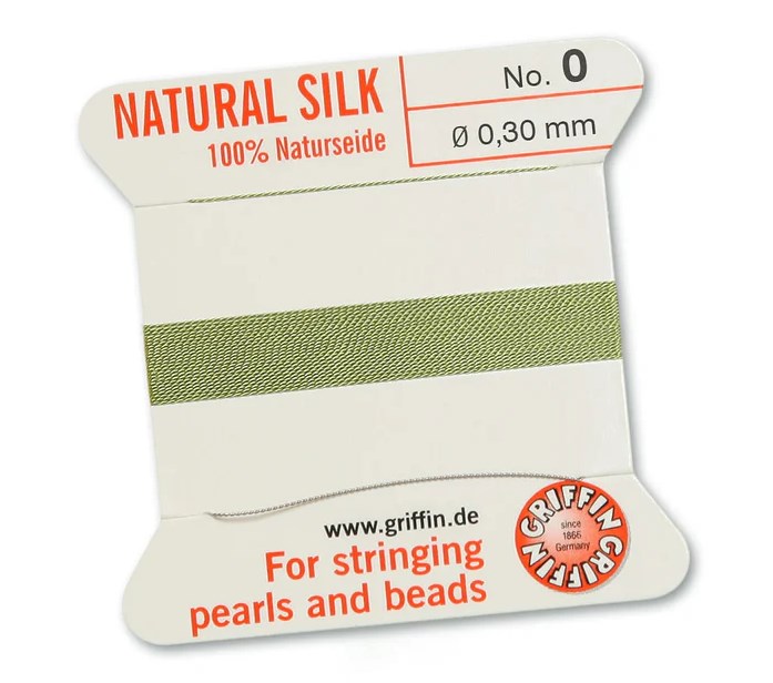 Griffin Nić jedwabna z igłą 100% NATURAL SILK 0,3mm 2m JADE GREEN