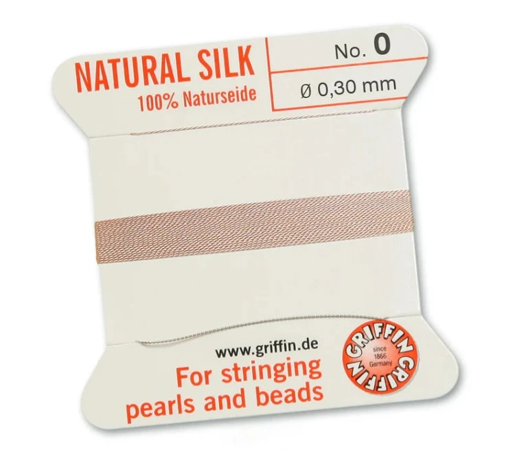 Griffin Nić jedwabna z igłą 100% NATURAL SILK 0,3mm 2m LIGHT PINK