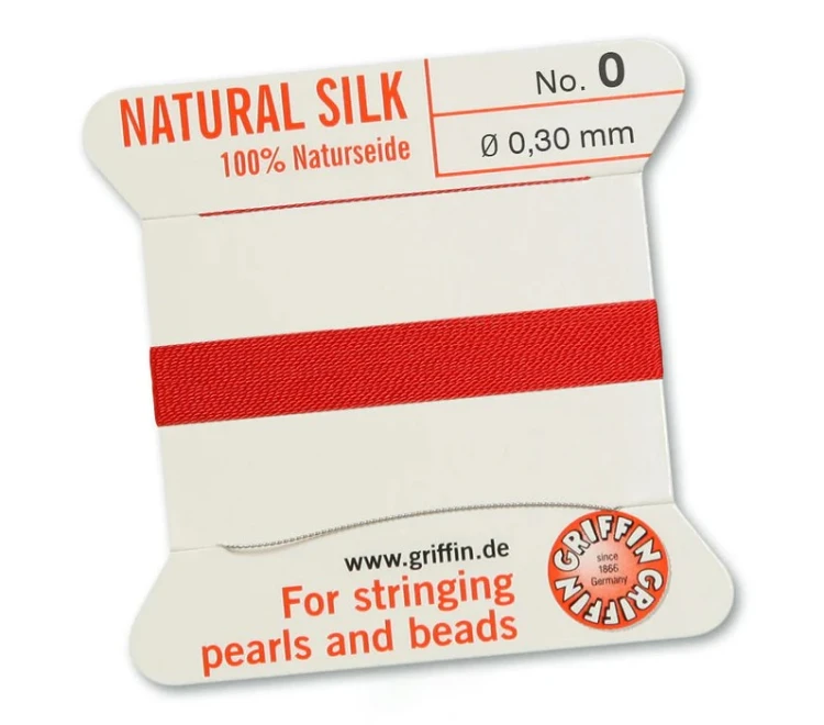 Griffin Nić jedwabna z igłą 100% NATURAL SILK 0,3mm 2m RED