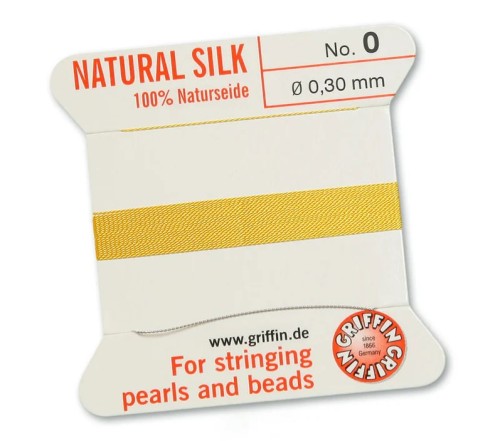 Griffin Nić jedwabna z igłą 100% NATURAL SILK 0,3mm 2m YELLOW