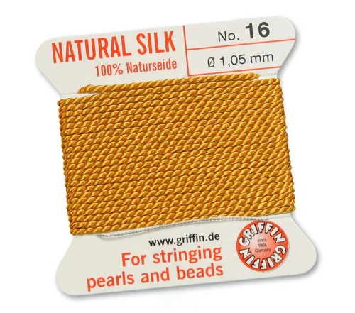 Griffin Nić jedwabna z igłą 100% NATURAL SILK 1,05mm 2m AMBER