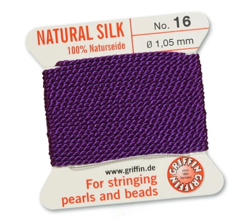 Griffin Nić jedwabna z igłą 100% NATURAL SILK 1,05mm 2m AMETHYST