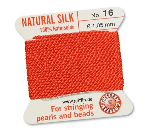 Griffin Nić jedwabna z igłą 100% NATURAL SILK 1,05mm 2m CORAL