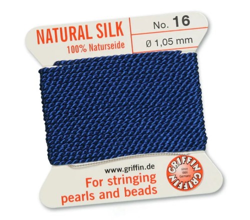Griffin Nić jedwabna z igłą 100% NATURAL SILK 1,05mm 2m DARK BLUE