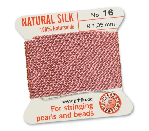 Griffin Nić jedwabna z igłą 100% NATURAL SILK 1,05mm 2m DARK PINK
