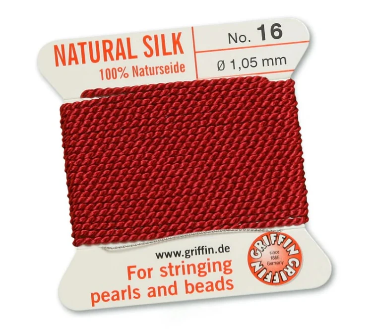 Griffin Nić jedwabna z igłą 100% NATURAL SILK 1,05mm 2m GARNET