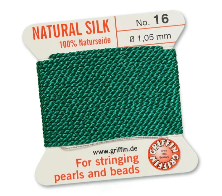 Griffin Nić jedwabna z igłą 100% NATURAL SILK 1,05mm 2m GREEN