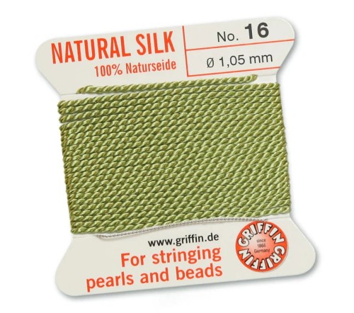 Griffin Nić jedwabna z igłą 100% NATURAL SILK 1,05mm 2m JADE GREEN