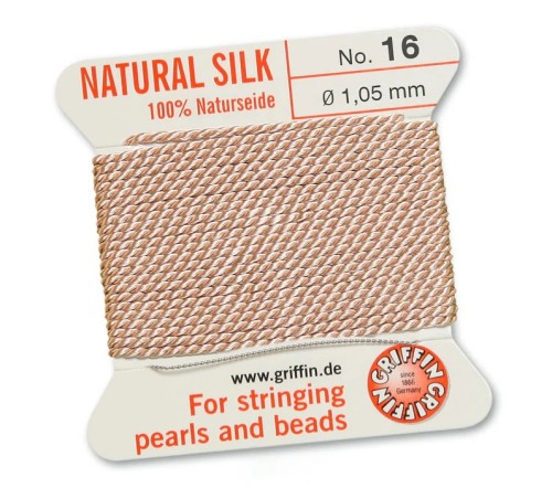 Griffin Nić jedwabna z igłą 100% NATURAL SILK 1,05mm 2m LIGHT PINK