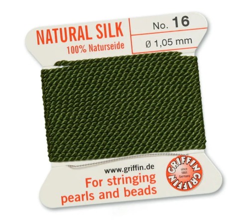 Griffin Nić jedwabna z igłą 100% NATURAL SILK 1,05mm 2m OLIVE