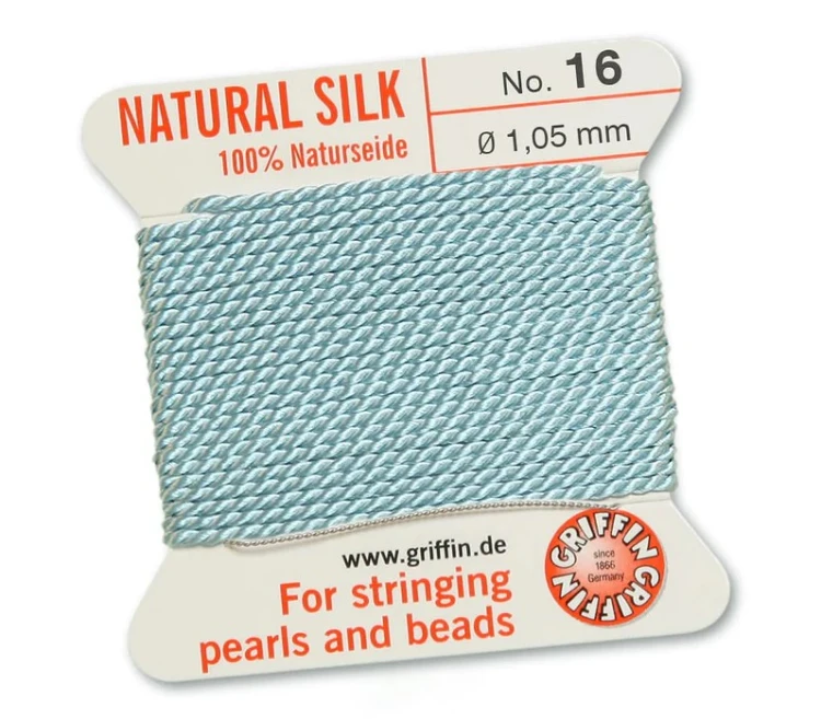 Griffin Nić jedwabna z igłą 100% NATURAL SILK 1,05mm 2m TURQUOISE