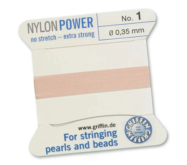 GRIFFIN NylonPower nić nylonowa 0,35mm 2m z igłą - Light Pink