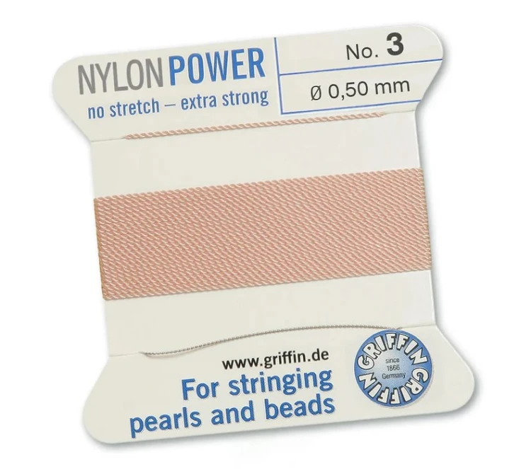 GRIFFIN NylonPower nić nylonowa 0,5mm 2m z igłą - Light Pink