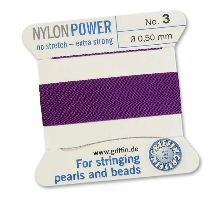 GRIFFIN NylonPower nić nylonowa 0,5mm 2m z igłą - Amethyst