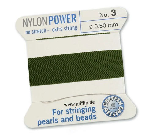 GRIFFIN NylonPower nić nylonowa 0,5mm 2m z igłą - Olive