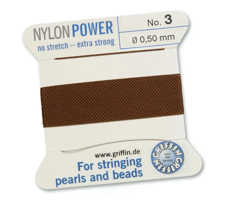 GRIFFIN NylonPower nić nylonowa 0,5mm 2m z igłą - Brown