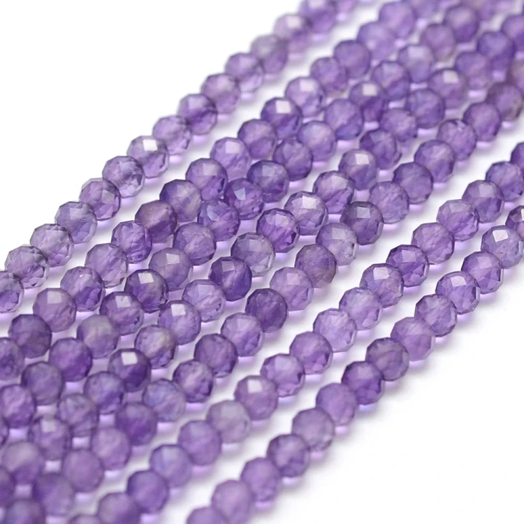 AM61 Ametyst kamień naturalny koraliki kule fasetowane 3mm sznur 120szt