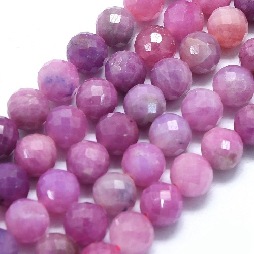 RUB11 Rubin kamień naturalny koraliki kule 7mm fasetowane sznur 5szt