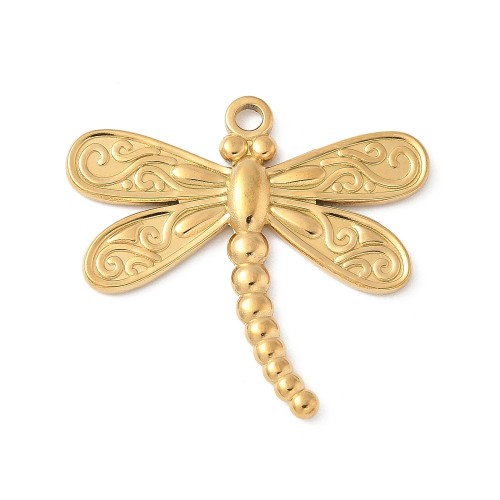 ZSS426 Zawieszka do biżuterii ważka owad 30x28mm stal nierdzewna IP - złota 18K